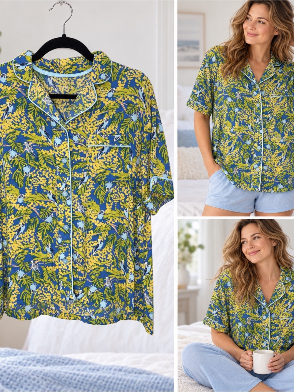 Jockey Parakeet Paradise Pajama Top Large Viscose Soft Tropical Bird Cottagecore
